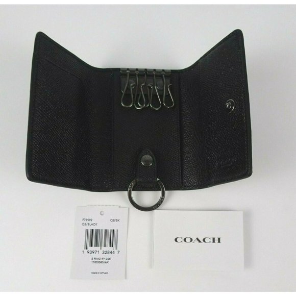 New Coach Five 5 Ring Key Case Holder Crossgrain Leather Black  Gunmetal - Picture 9 of 12